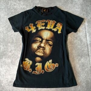Y2K Brooklyn Mint Notorious BIG Rap Tee  Black Graphic T-Shirt Women Small NYC